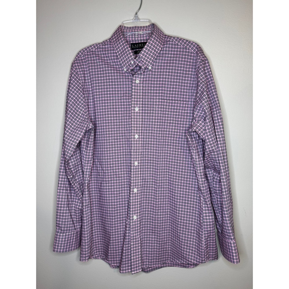 Lauren Ralph Lauren Mens Pink Plaid Slim Fit Non Iron Dress Shirt 16.5 34/35